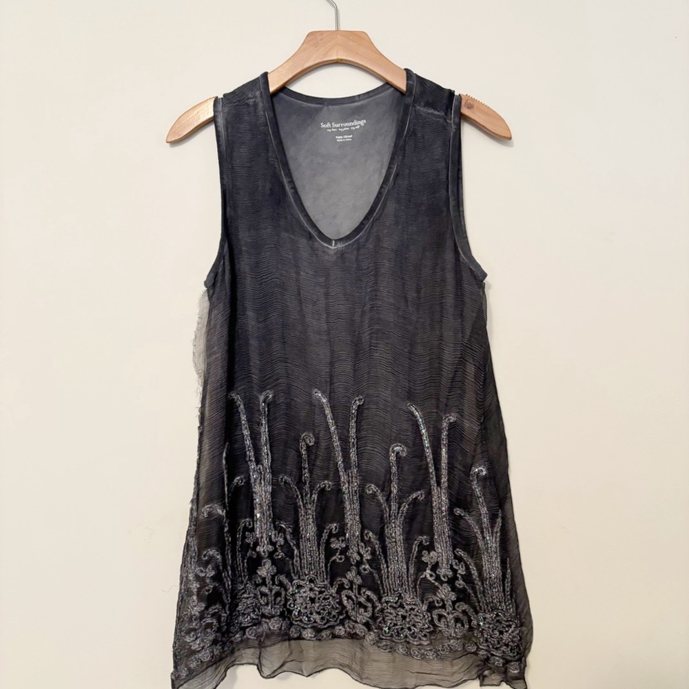 Soft Surroundings Womens Romance‎ Sleeveless Gray Silk Tank Top Tunic XS Petite